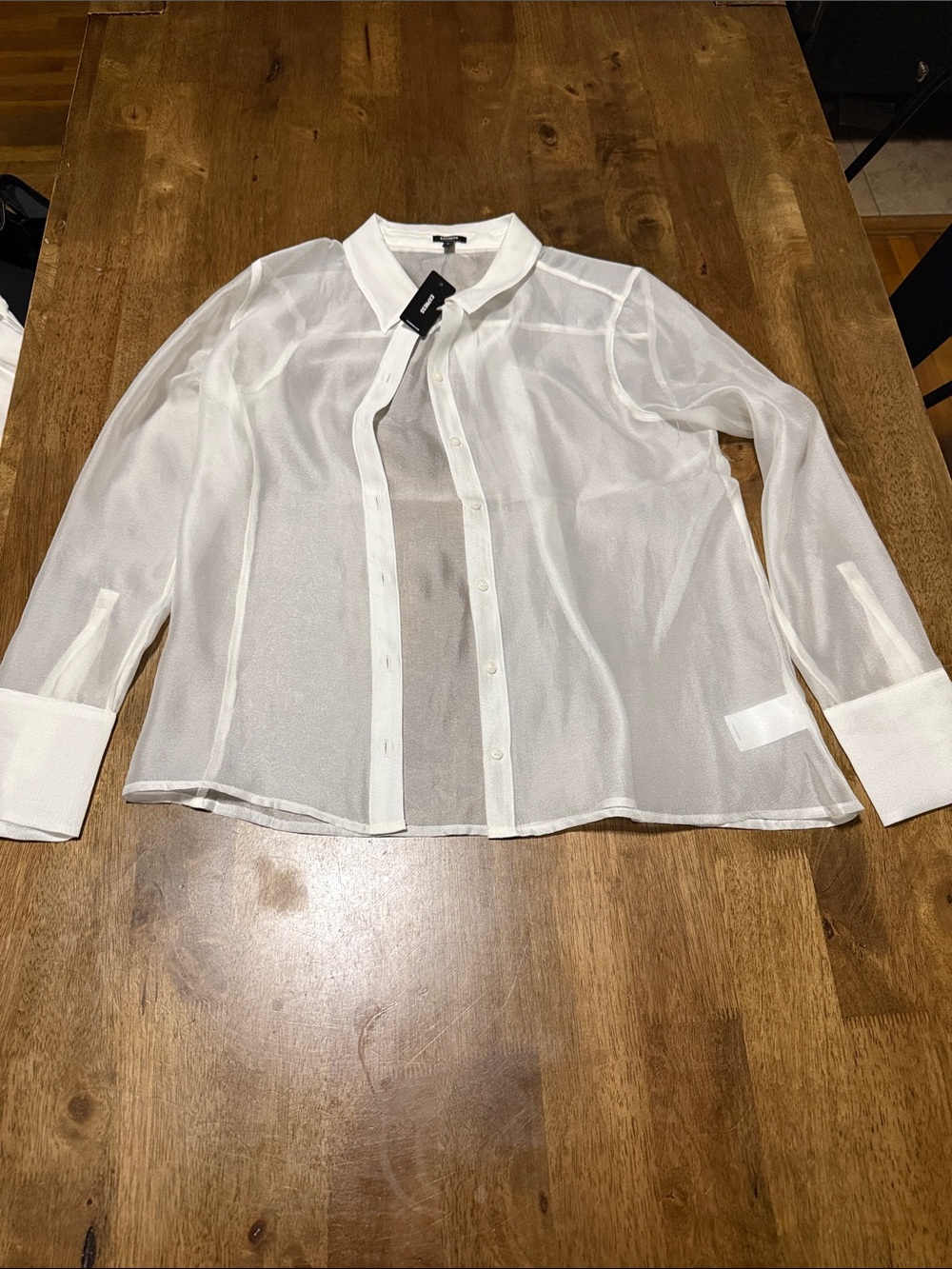 Express White Sheer Long-Sleeve Button-Down Shirt